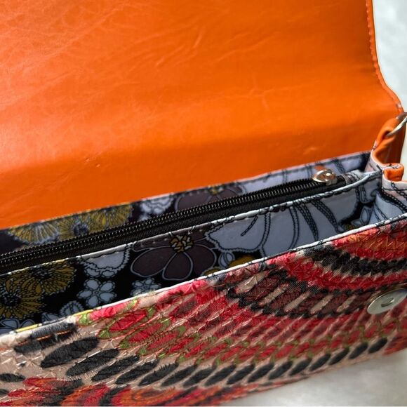 Peacock Strut Multicolored Clutch Purse Orange trim - Picture 15 of 15